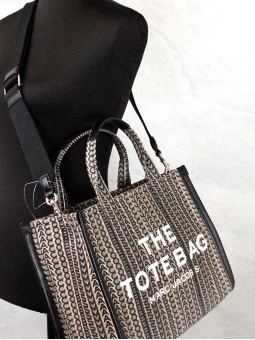 Marc Jacobs Black and Cream Logo Jacquard Tote